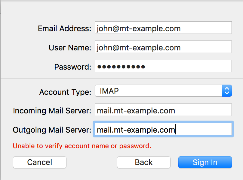 get password for email account mac sierra